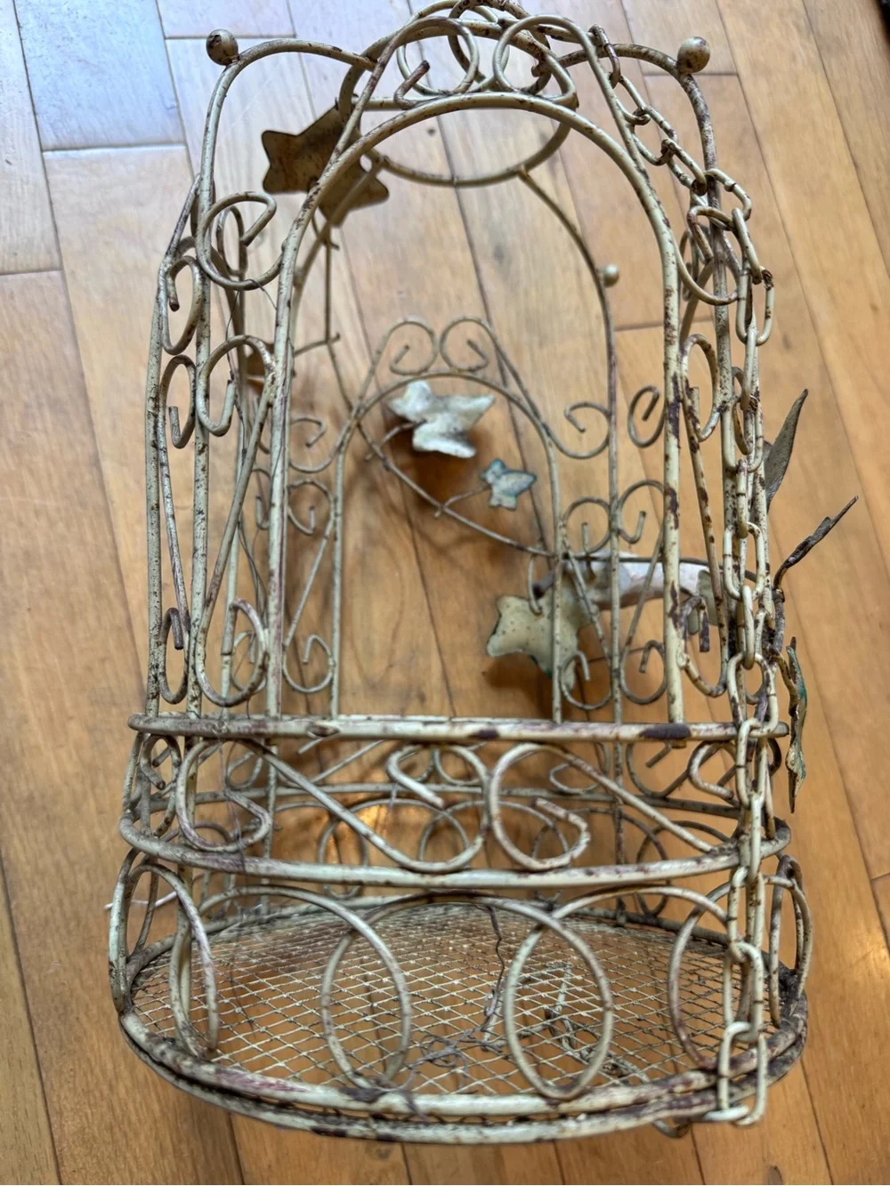 Rustic Metal Hanging Birdcage Plant Holder with Bird Ivy Decor Boho Cottagecore